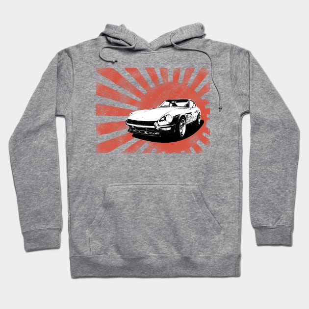 A Datsun 240Z on a weathered rising sun Hoodie by BuiltOnPurpose